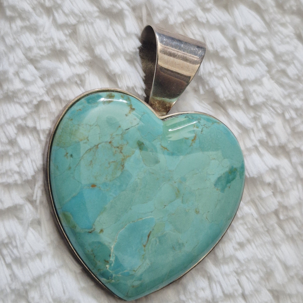 Jay King .925 Silver Stamped Turquoise Heart Pendant DRT - Picture 4 of 10